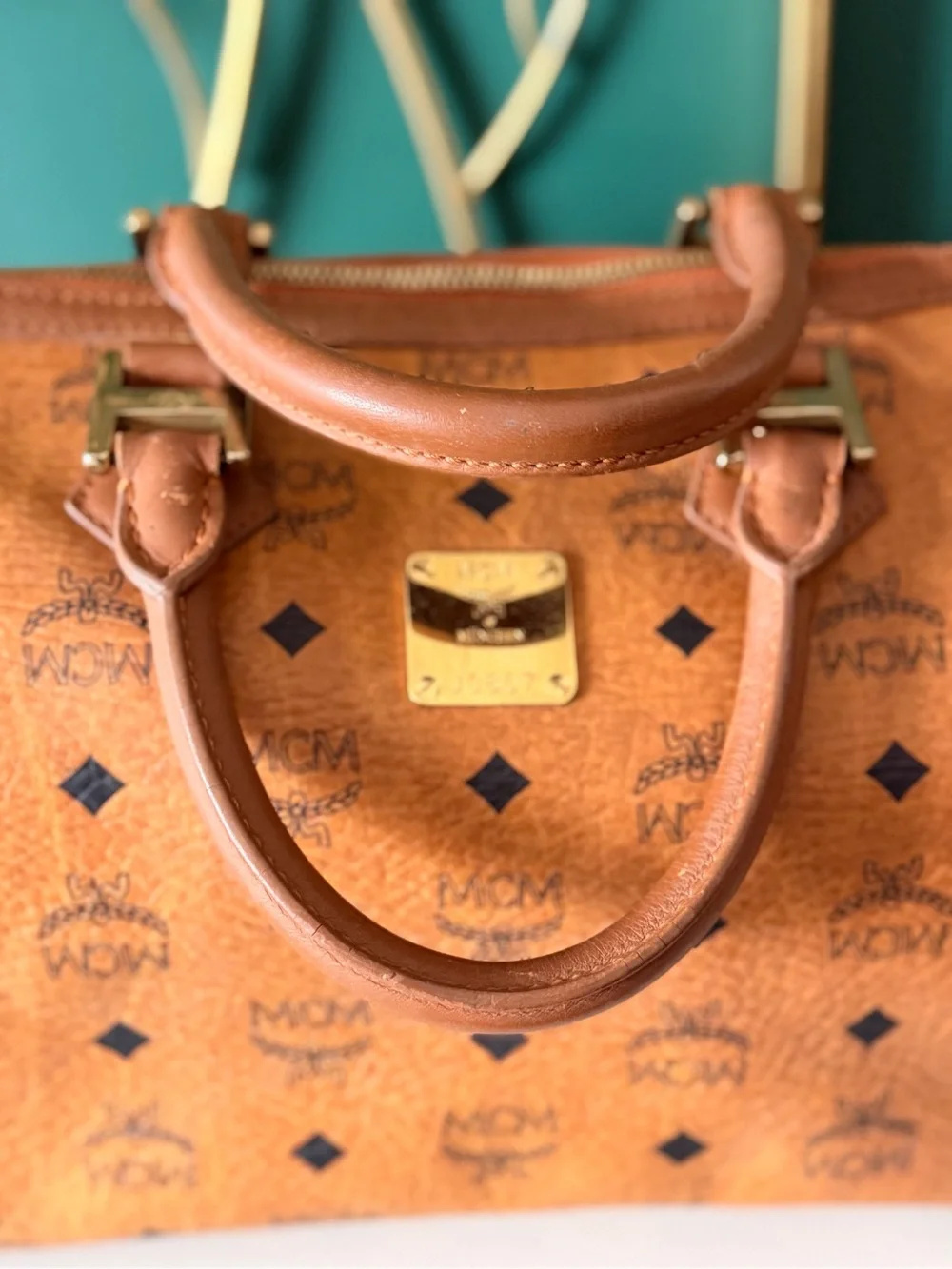 MCM Cognac Visetos Boston Satchel - Cognac Leather